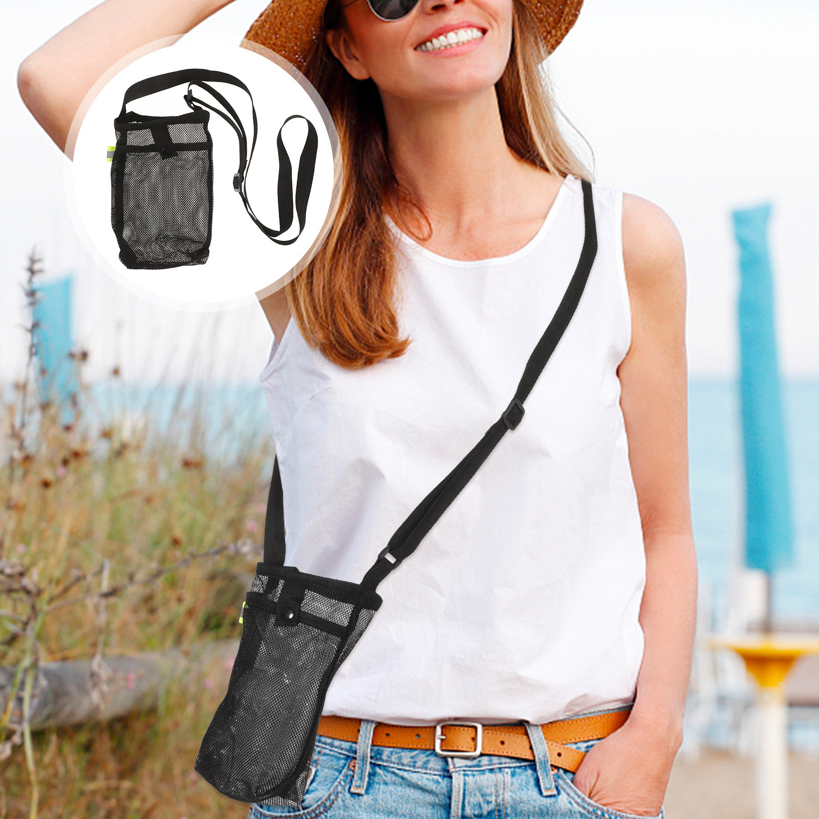 Outdoor Adventure And Travel - Mesh Water Bottle Holder Crossbody Sling