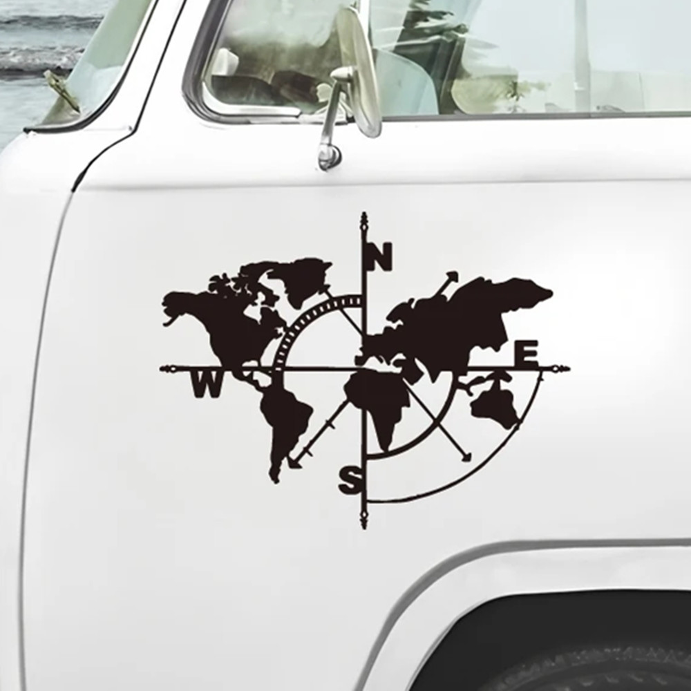 Compass World Map Vinyl Decal, – Outdoor Adventure Rv Bewertung und Preis